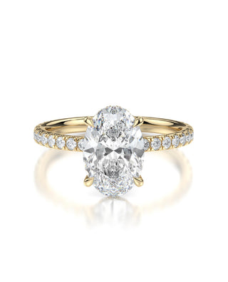 Preloved 4.5ct Celine Oval Moissanite Engagement Ring with Natural Diamond Hidden Halo Accents and French Pave