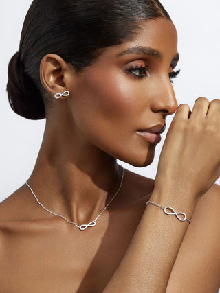 925 Sterling Silver Moissanite Infinity Set of Earrings - Necklace - Bracelet