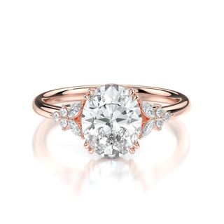 Elsa Oval Diamond Engagement Ring with Diamond Side Stones