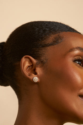 Sunshine Embrace - Diamond Halo Stud Earrings