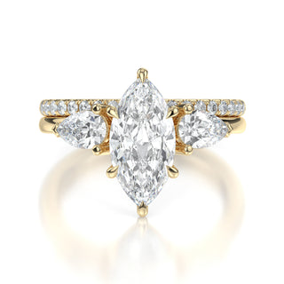 Jackie Wedding and Engagement Ring Set - Moissanite Center Stones and Natural Diamond Accents