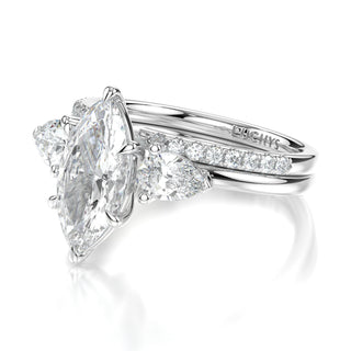 Jackie Wedding and Engagement Ring Set - Moissanite Center Stones and Natural Diamond Accents