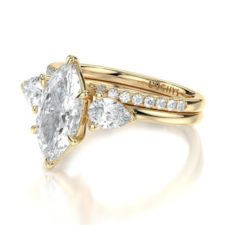 Jackie Wedding and Engagement Ring Set - Moissanite Center Stones and Natural Diamond Accents