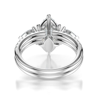 Jackie Wedding and Engagement Ring Set - Moissanite Center Stones and Natural Diamond Accents