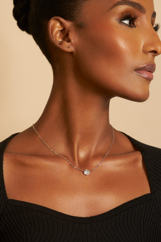 925 Sterling Silver Bezel Set 1 Carat Moissanite Necklace